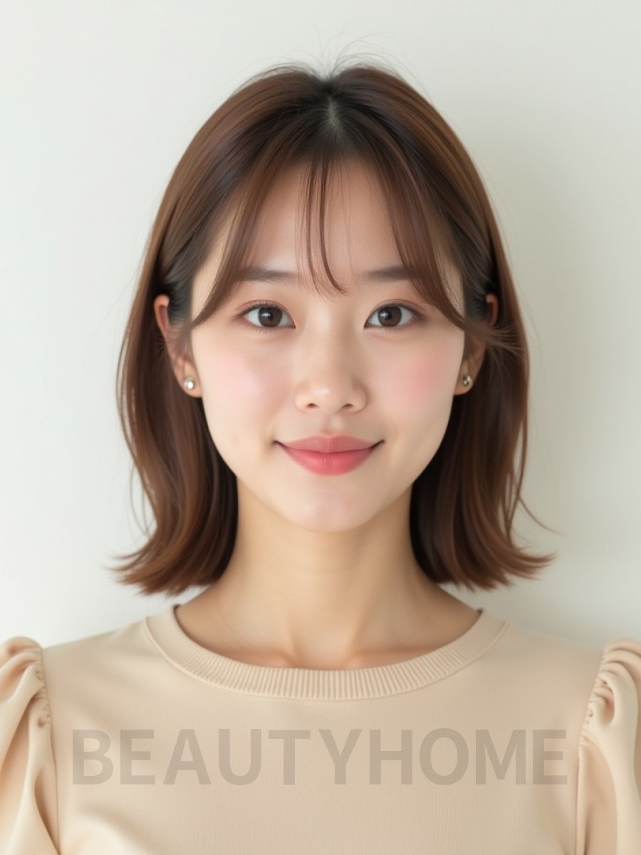 베이지 브라운 어깨 생머리+사이드