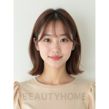 베이지 브라운 어깨 생머리+사이드