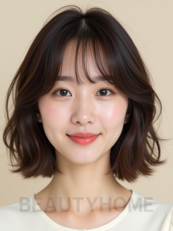 초콜릿 브라운 귀밑 비대칭 단발+사이드뱅