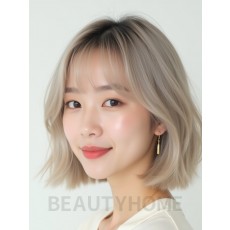 애쉬 블론드 턱밑 레이어드 단발+풀뱅