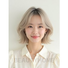애쉬 블론드 귀밑 블런트 단발+커튼뱅