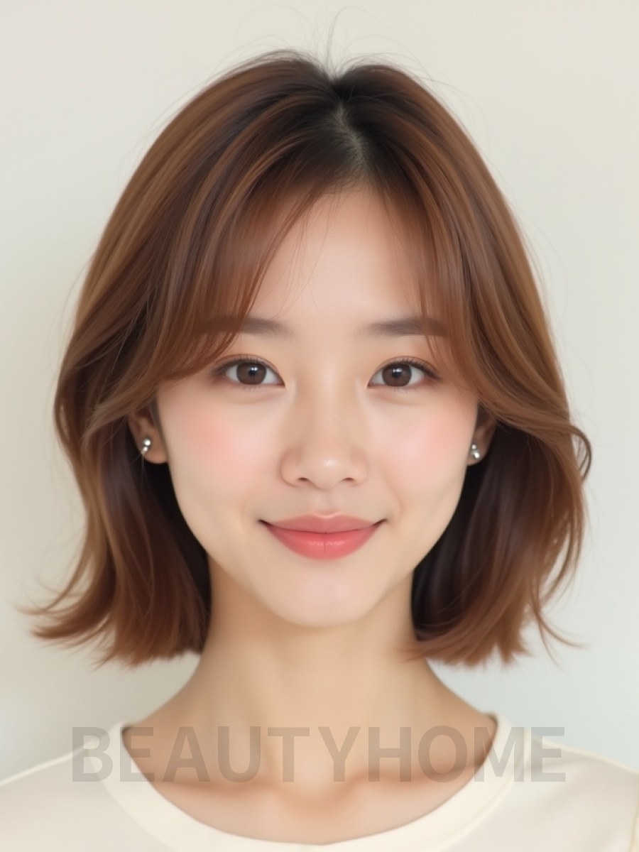 로즈 브라운 어깨 스트레이트 단발