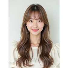 밀크티 브라운 긴 레이어+사이드뱅