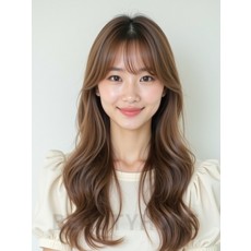 밀크티 브라운 긴 레이어+사이드뱅