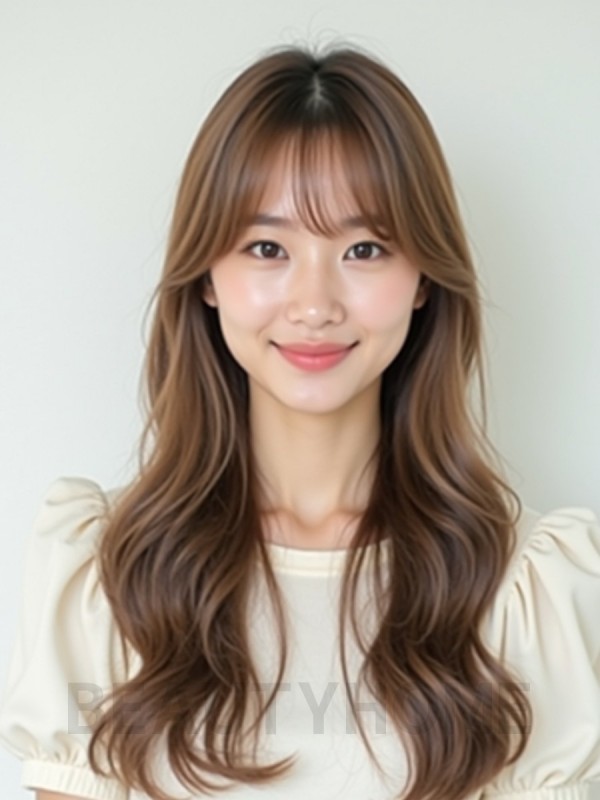 밀크티 브라운 긴 레이어+사이드뱅