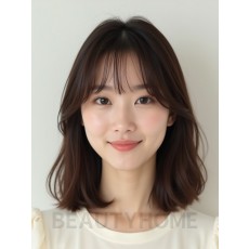 초콜릿 브라운 쇄골 스트레이트 단발+시스루뱅