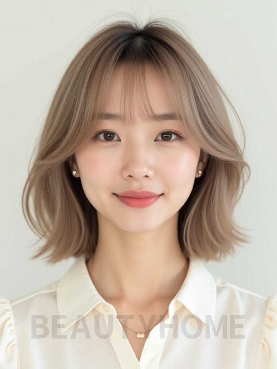 어깨 스택 단발+시스루뱅