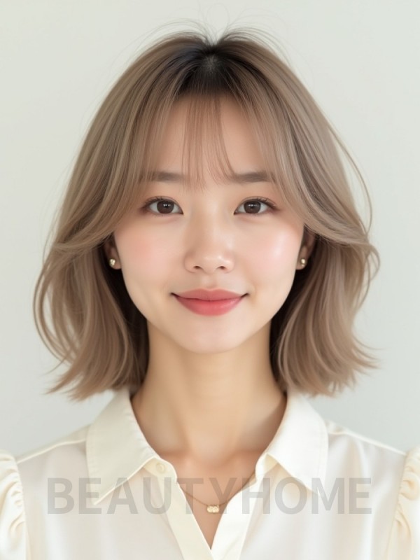 어깨 스택 단발+시스루뱅