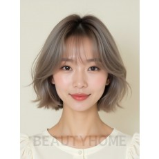 애쉬 브라운 쇄골 그라데이션 단발+풀뱅