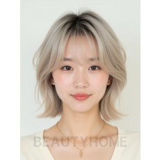 애쉬 블론드 턱선 비대칭 단발+사이드뱅