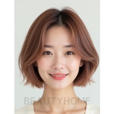 로즈 브라운 쇄골 블런트 단발