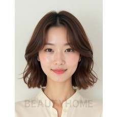 베이지 브라운 쇄골 컬 단발