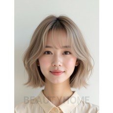 애쉬 베이지 턱밑 스트레이트 단발+풀뱅
