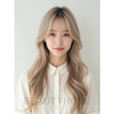 애쉬 베이지 긴 생머리+시스루뱅