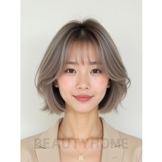 애쉬 브라운 턱선 인버티드 단발+사이드뱅
