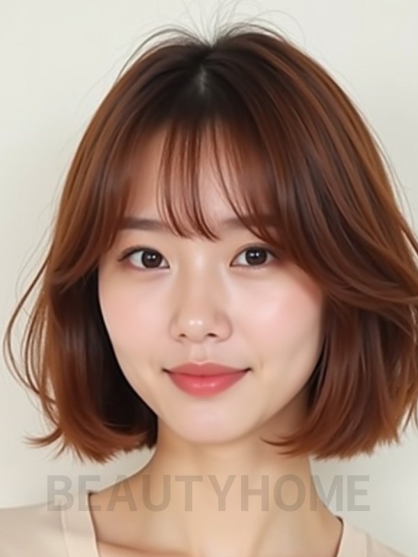 턱밑 블런트 단발 시스루뱅