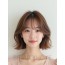 베이지 브라운 턱선 웨이브 단발+커튼뱅