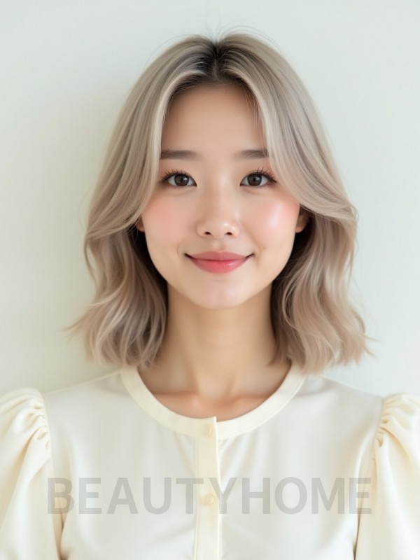 애쉬 블론드 어깨 그라데이션 단발