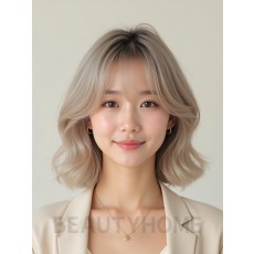애쉬 블론드 쇄골 컬 단발+뱅