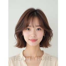 밀크티 브라운 귀밑 텍스처 단발+사이드뱅