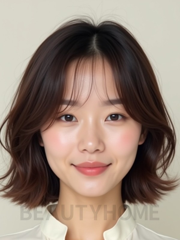 초콜릿 브라운 쇄골 웨이브 단발