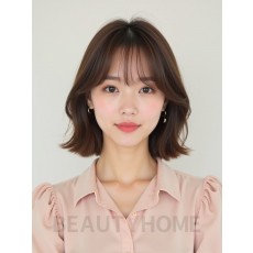 베이지 브라운 쇄골 인버티드 단발+커튼뱅