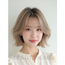 애쉬 베이지 쇄골 인버티드 단발+풀뱅