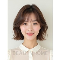밀크티 브라운 귀밑 비대칭 단발+시스루뱅