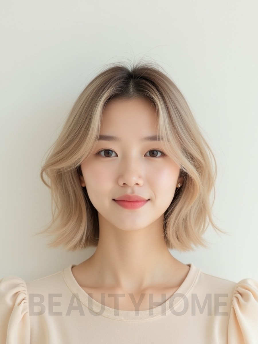 머쉬룸 블론드 어깨 스택 단발