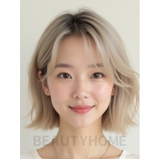 애쉬 블론드 귀밑 스택 단발+시스루뱅