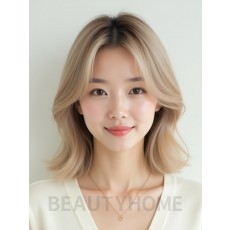 머쉬룸 블론드 어깨 레이어드 단발+뱅