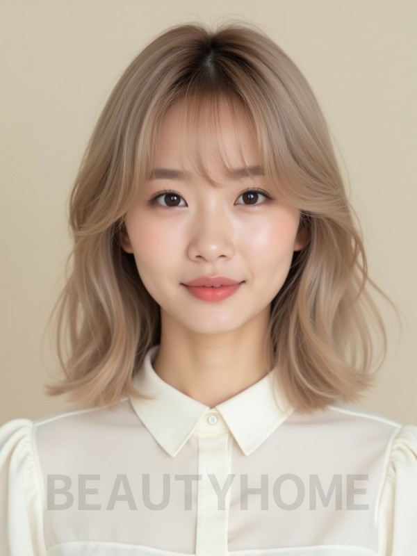 샌드 블론드 어깨 레이어+커튼뱅