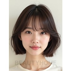 초콜릿 브라운 어깨 블런트 단발+풀뱅