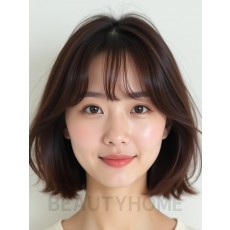 초콜릿 브라운 쇄골 텍스처 단발+시스루뱅