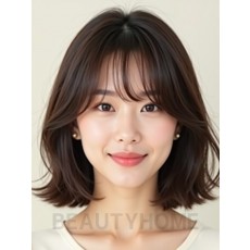초콜릿 브라운 어깨 텍스처 단발+커튼뱅