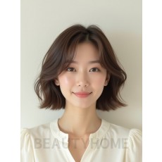 그레ige 브라운 귀밑 블런트 단발