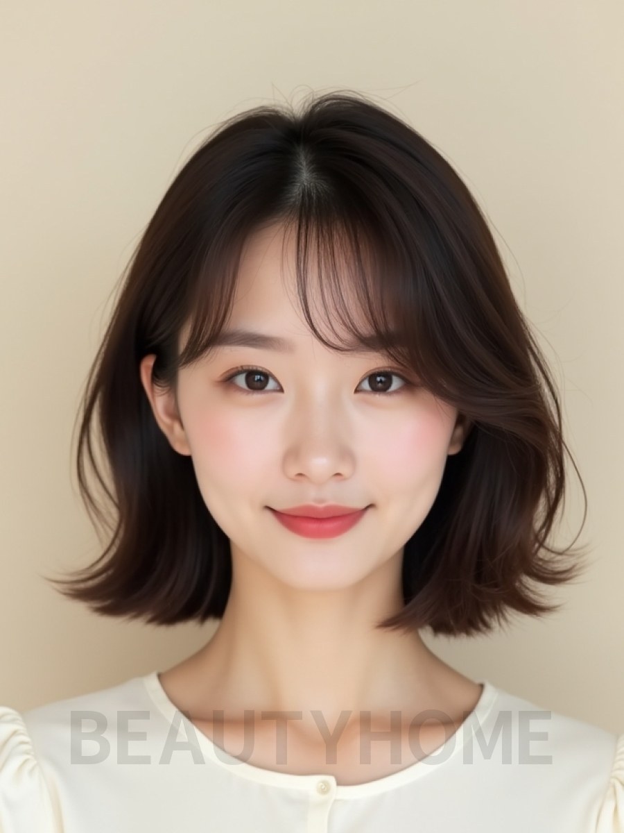 초콜릿 브라운 턱밑 웨이브 단발