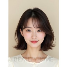 초콜릿 브라운 턱밑 웨이브 단발