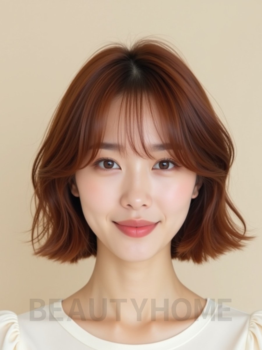 턱선 블런트 단발+시스루뱅