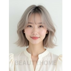 애쉬 블론드 어깨 인버티드 단발+커튼뱅