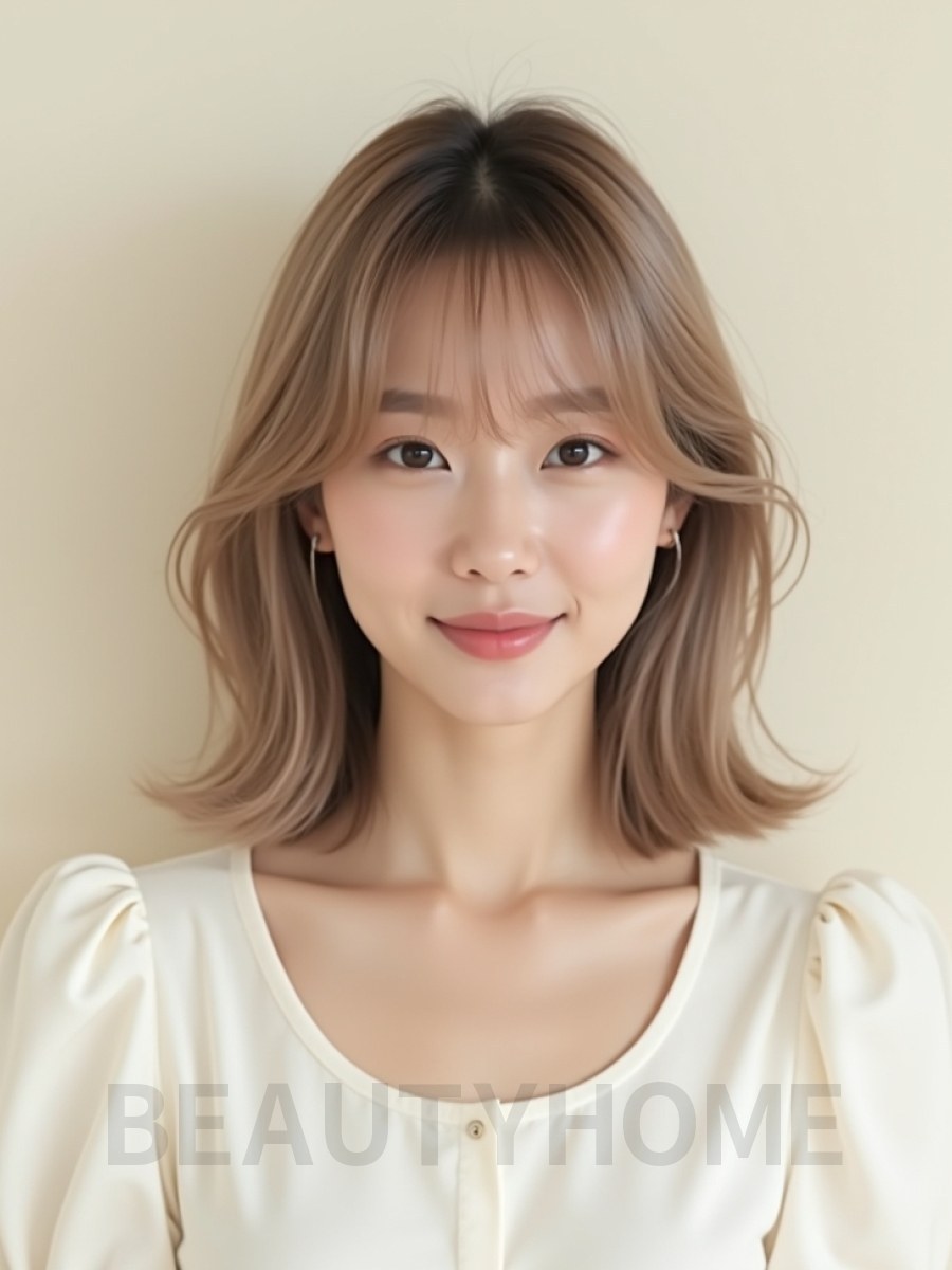 애쉬 베이지 어깨 생머리+풀뱅