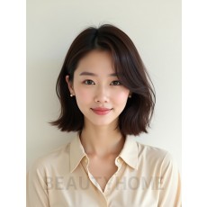 초콜릿 브라운 쇄골 비대칭 단발+사이드뱅