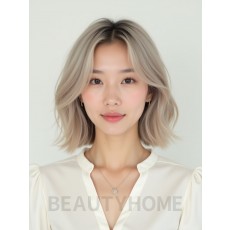 애쉬 블론드 어깨 웨이브 단발