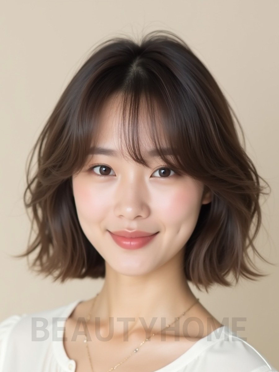 애쉬 브라운 턱선 그라데이션 단발