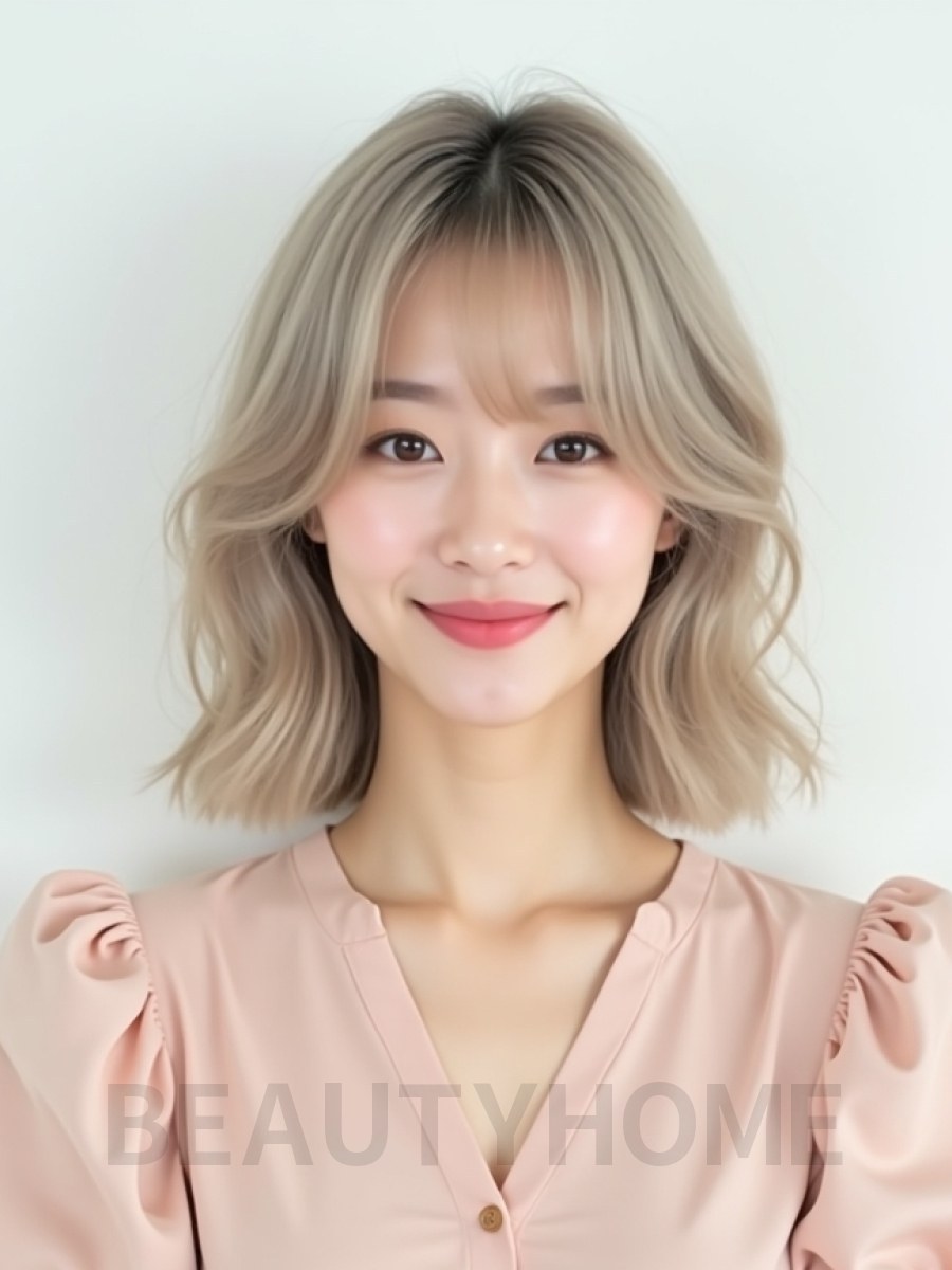 애쉬 베이지 턱선 블런트 단발+뱅