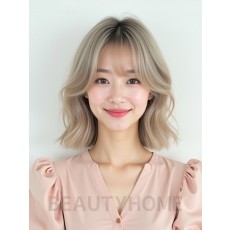 애쉬 베이지 턱선 블런트 단발+뱅