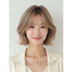 애쉬 베이지 귀밑 인버티드 단발+커튼뱅