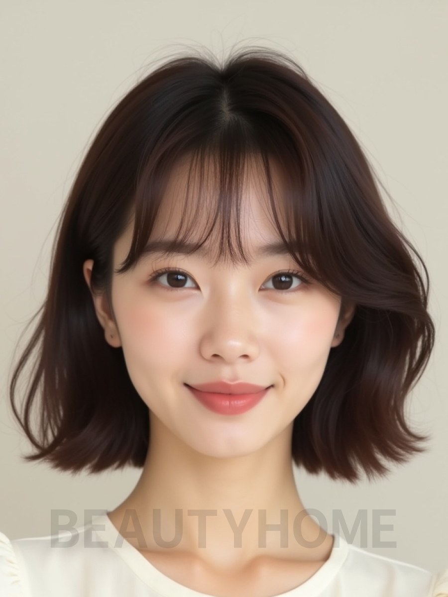 초콜릿 브라운 귀밑 그라데이션 단발+뱅