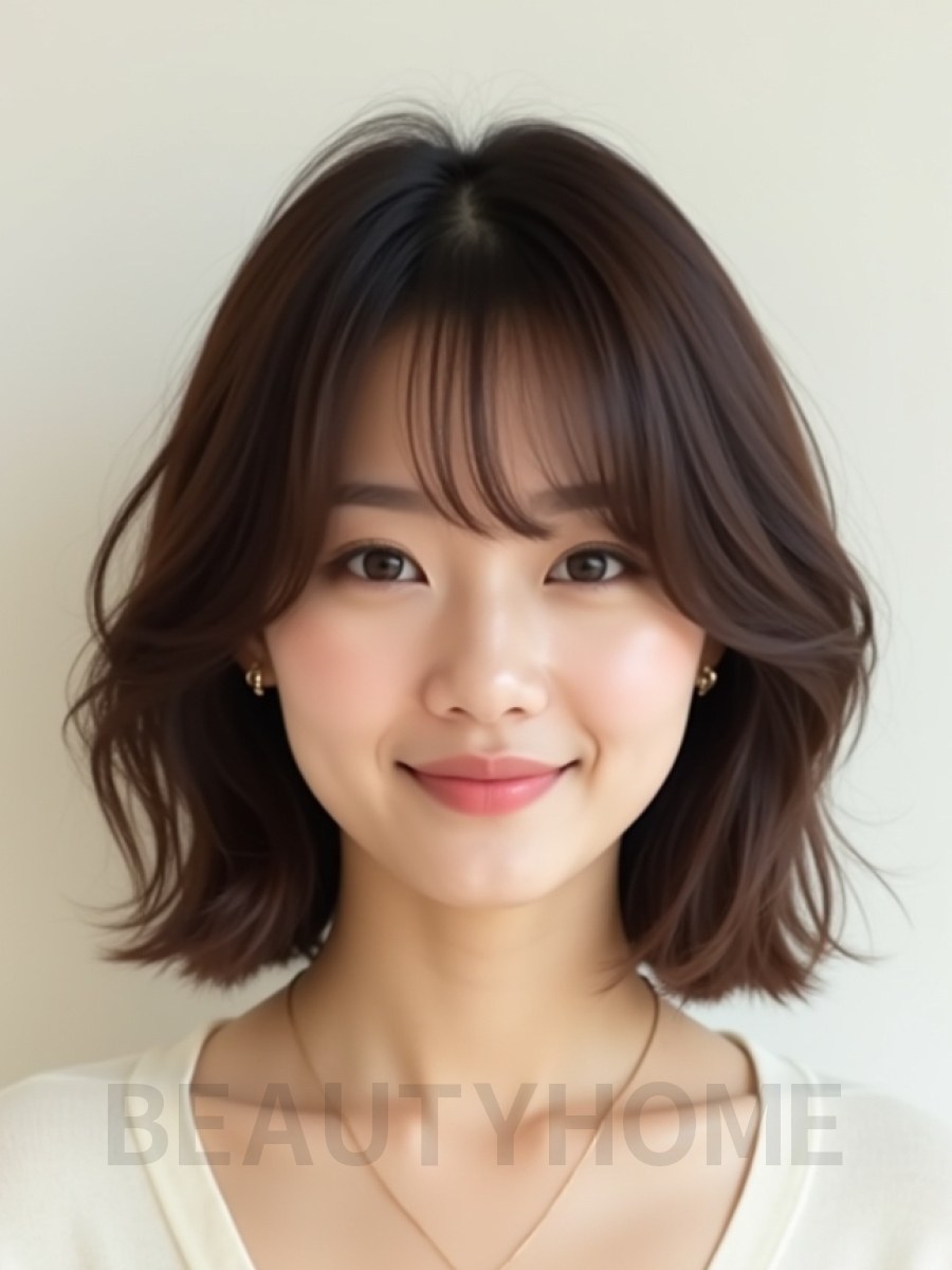 초콜릿 브라운 귀밑 인버티드 단발+시스루뱅