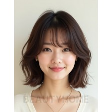 초콜릿 브라운 귀밑 인버티드 단발+시스루뱅